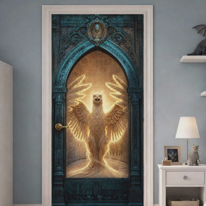 Fantasy Phoenix Griffin Door Mural | Glowing Alchemy Portal | Gothic Arch | Peel & Stick, 1 Piece