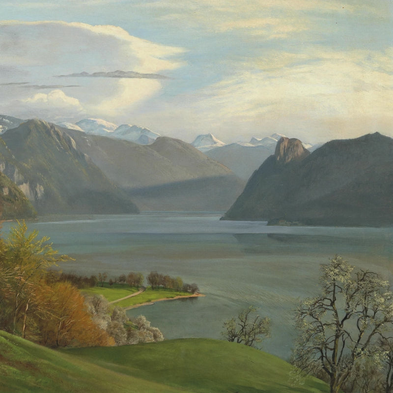 20th century oil painting reproduction wall mural of a pristine alpine scenery