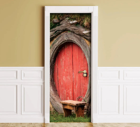 Red oval door, hobbit door sticker mural