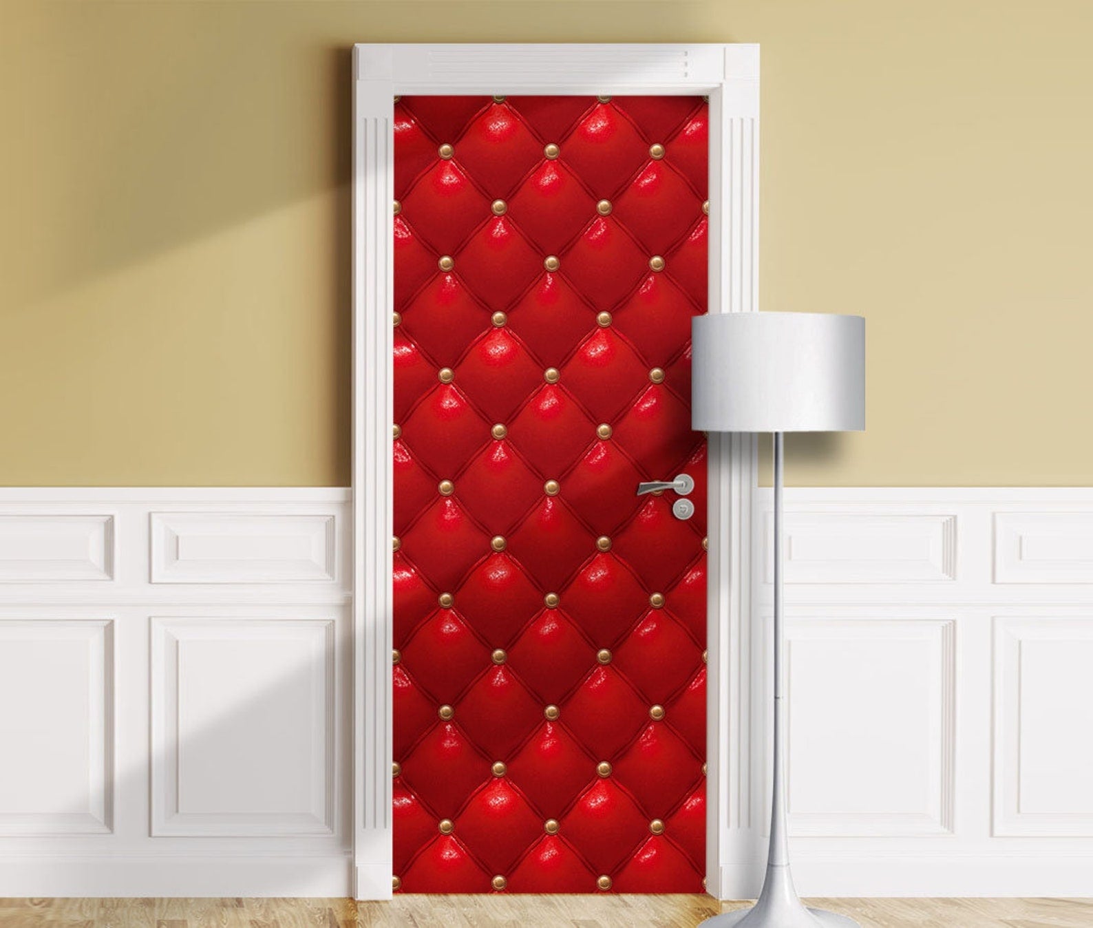 Red Tufted Leather Door Mural