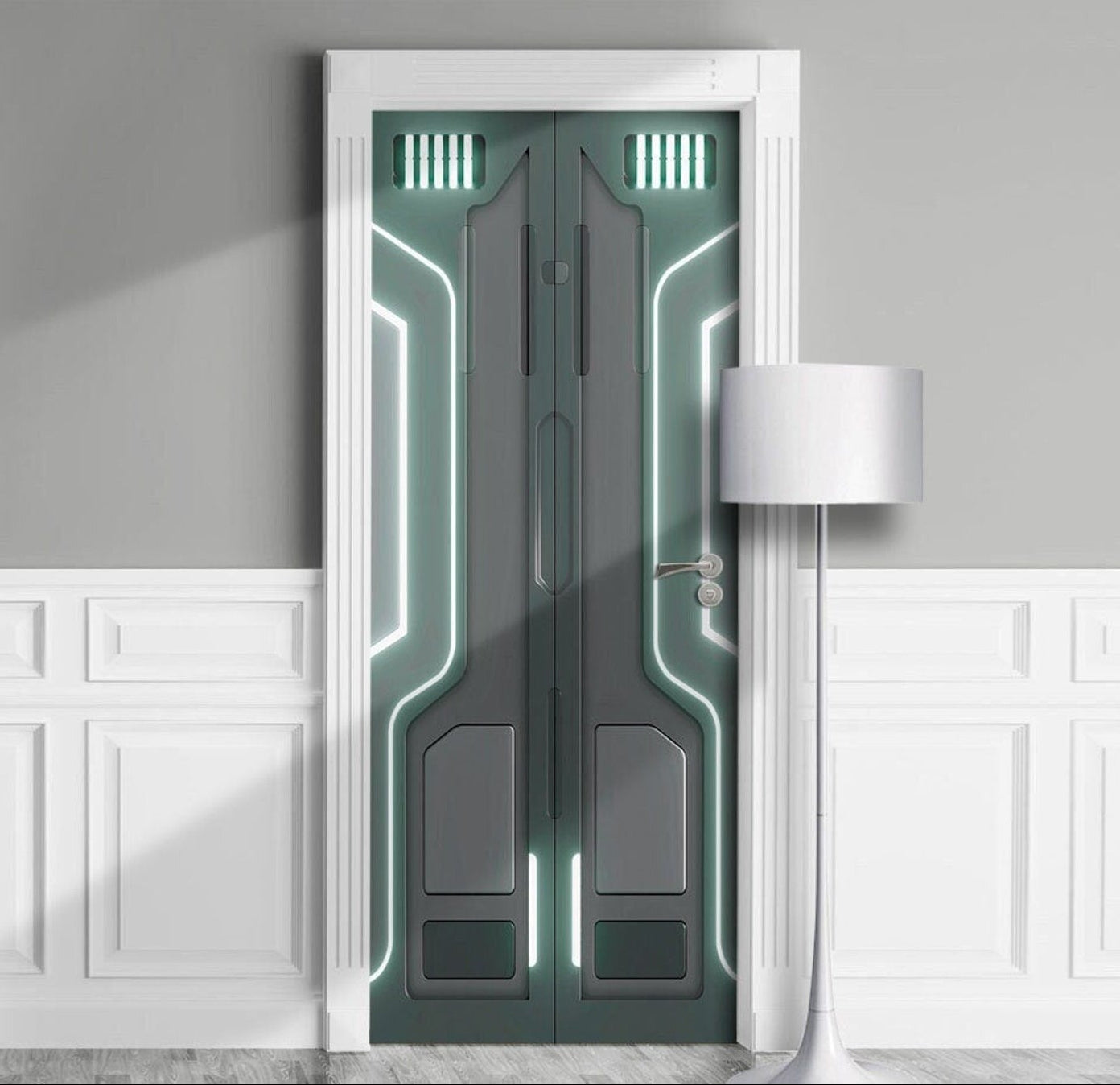 Cyberpunk Pressure Hatch Door Wrap Gray Glow Tech Skin