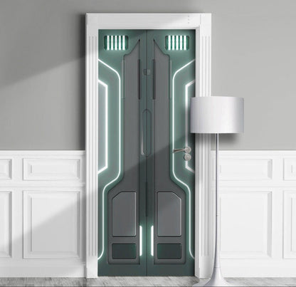 Cyberpunk Pressure Hatch Door Wrap Gray Glow Tech Skin