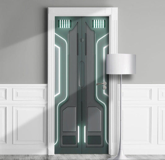 Cyberpunk Pressure Hatch Door Wrap Gray Glow Tech Skin