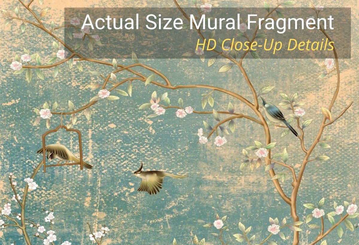 Chinoiserie Floral Bird Wall Mural | Vintage Botanical Peel & Stick Wallpaper