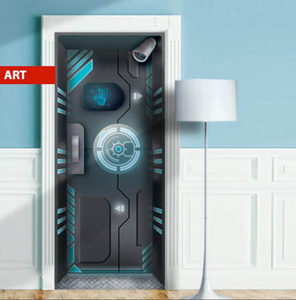 Cyberpunk Pressure Hatch Door Wrap Neon Security Cam Skin