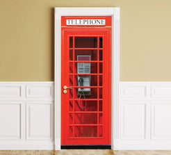 London Telephone Box door sticker mural, self-adhesive, single piece ...
