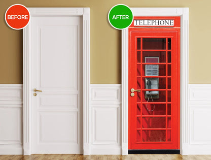 London Telephone Box door sticker mural, self-adhesive, single piece