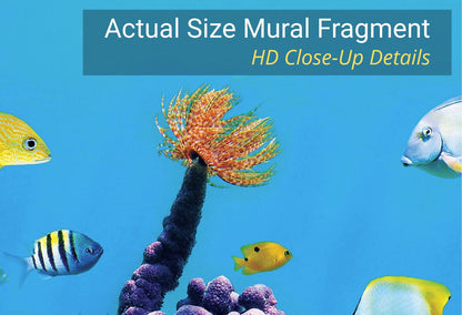 Close up detail of sea anemones and yellow tropical fish printed on water resistant vinyl