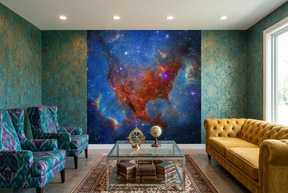 Close-up of bright stellar particles and interstellar dust clouds in a USA geography wall art design.