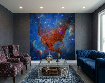 Cosmic country wallcovering featuring an astronomical starfield tailored for living room accent wall decor.