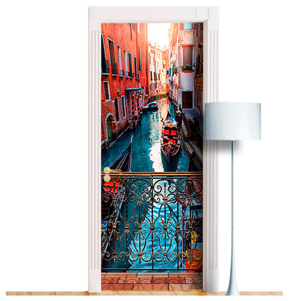Venice Bridge, full door sticker mural, self-adhesive, single piece