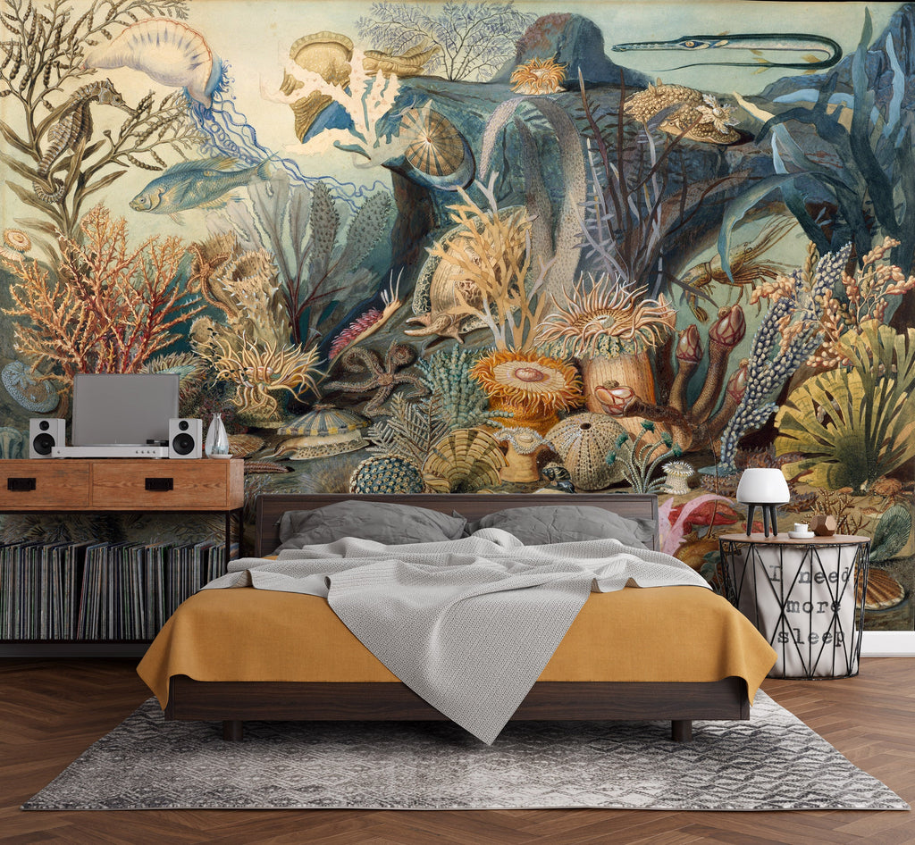 Ocean Life Wall Mural Decal, Wallpaper. 94hx120w inches (239x305cm). Self-adhesive, Removable