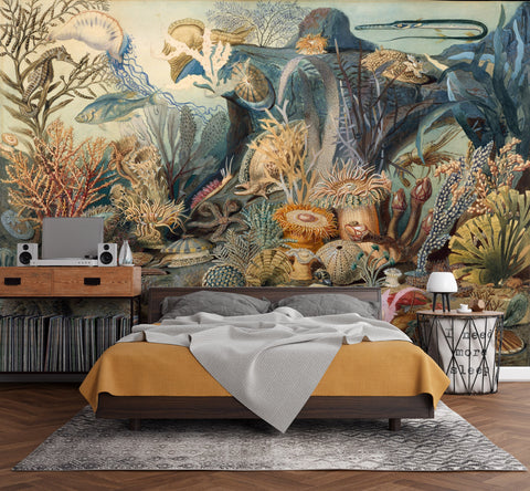 Ocean Life Wall Mural Decal, Wallpaper. 94hx120w inches (239x305cm). Self-adhesive, Removable