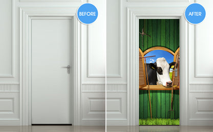 Cow, village farming door sticker mural, self-adhesive, single piece