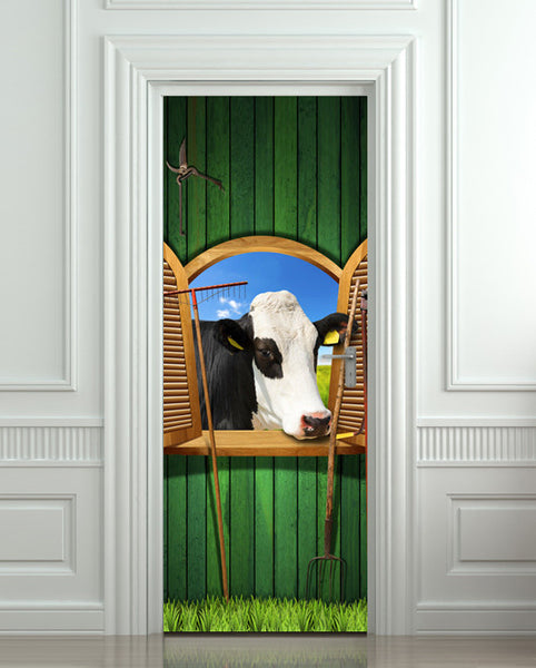 Door Wall STICKER poster cow village farming decole cover film 30"x79" (77x200 cm)