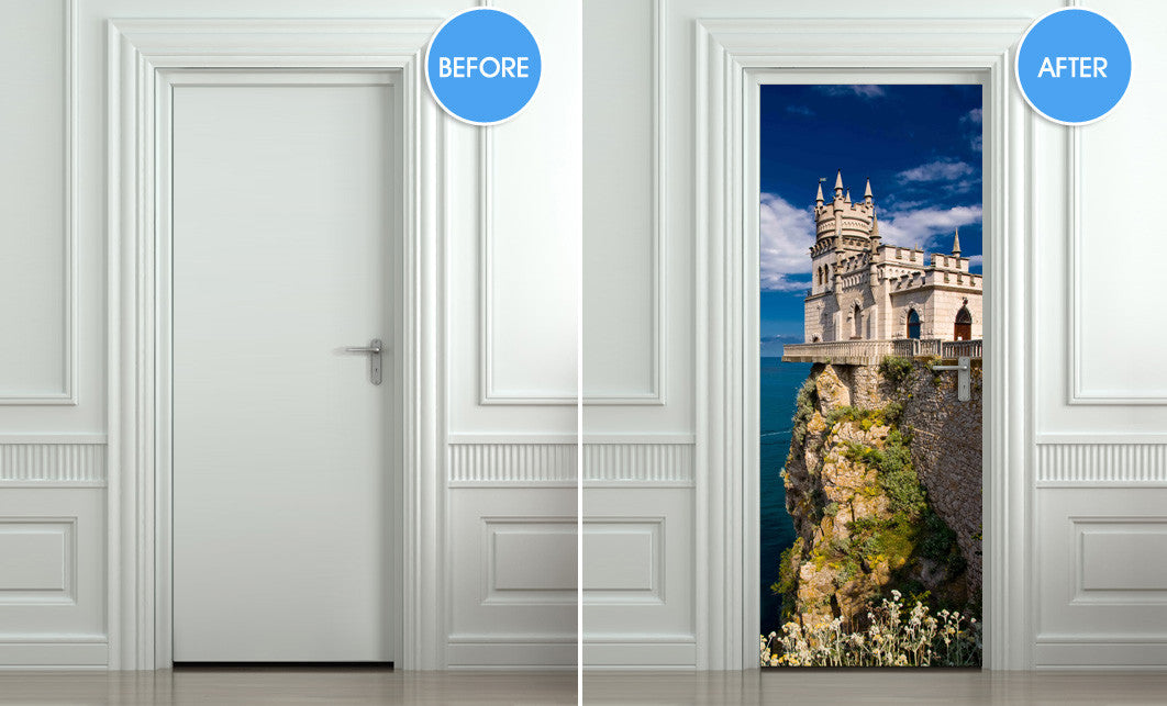 Interior door wrap - Castle on the rock, self-adhesive, single piece