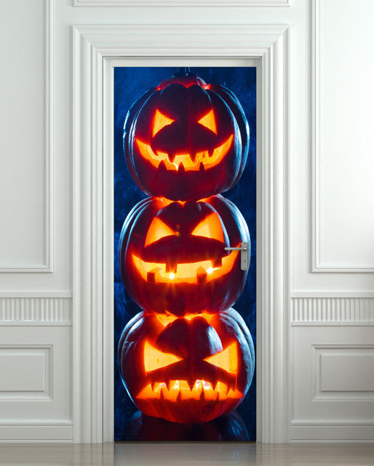 Door Wall STICKER halloween pumpkings mural, self-adhesive, single piece 30"x80" (77x203cm)