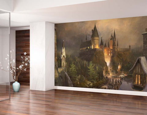 Removable Sticky Mural Wizards Castle - Vinyl self adhesive wallpaper. Size: 113x88 inches.