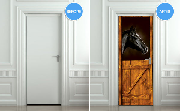 Door Wall STICKER poster horse stable decole cover film 30"x79" (77x200 cm)