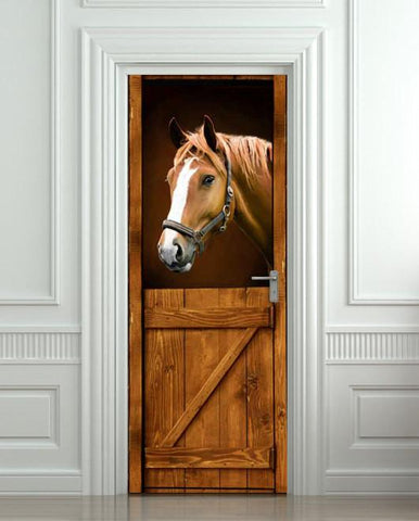 Door STICKER horse country barn stable stall mural decole cling cover wrap self-adhesive poster