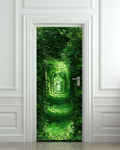 Door wall sticker forest green tunnel rabbit hole wanderland self-adhesive poster, mural, decole, film 30"x79" (77x200 cm) - Pulaton stickers and posters
 - 1