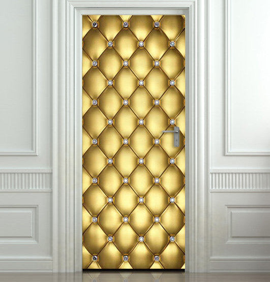 Door Wall STICKER poster diamond gold golden leather cover film 30"x79" (77x200 cm) - Pulaton stickers and posters
 - 1