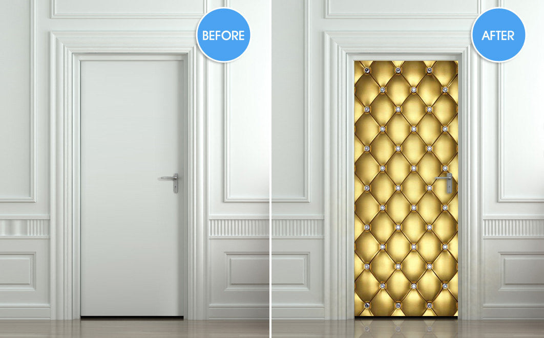 Door Wall STICKER poster diamond gold golden leather cover film 30"x79" (77x200 cm) - Pulaton stickers and posters
 - 2