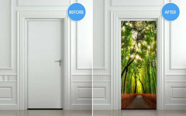 Door wall sticker cover bamboo forest green trees way 30"x79" (77x200cm) - Pulaton stickers and posters
 - 2