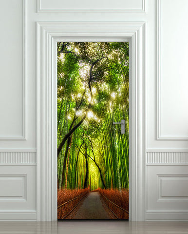 Door wall sticker cover bamboo forest green trees way 30"x79" (77x200cm) - Pulaton stickers and posters
 - 1