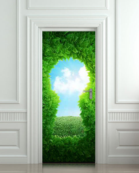 Door wall sticker forest green keyhole wanderland self-adhesive poster, mural, decole, film 30"x79" (77x200 cm) - Pulaton stickers and posters
 - 1