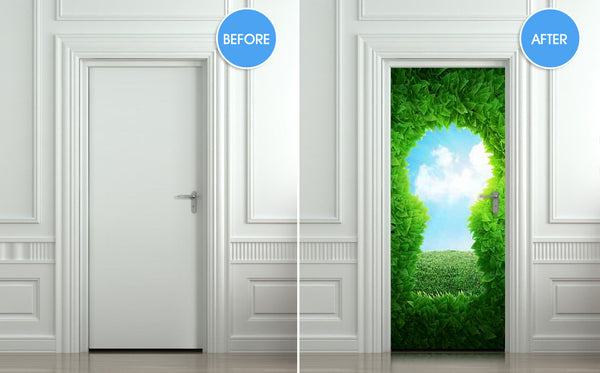 Door wall sticker forest green keyhole wanderland self-adhesive poster, mural, decole, film 30"x79" (77x200 cm) - Pulaton stickers and posters
 - 2