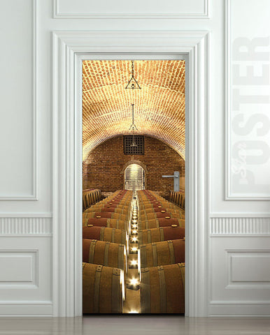 Door STICKER wine rowed cellar barrel kitchen vine viticulturist mural decole film self-adhesive poster 30"x79"(77x200 cm) - Pulaton stickers and posters
 - 1