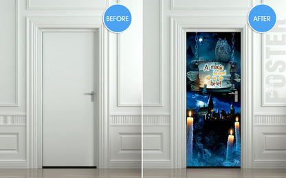 Door mural with castle, candles, owl for Potterheads