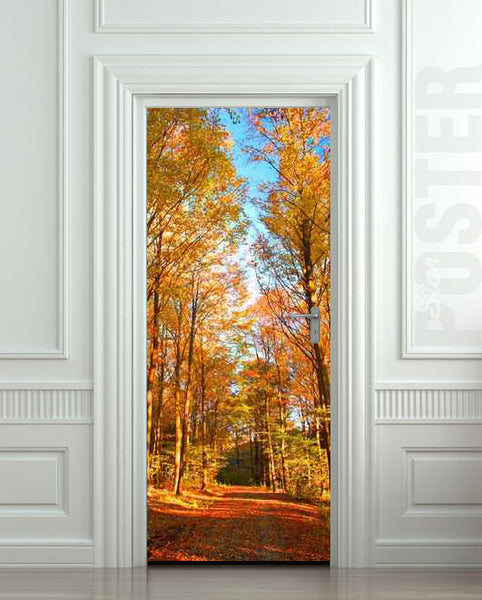 Door STICKER road landscape seasonal fall autumn mural decole film self-adhesive poster 30"x79"(77x200 cm) - Pulaton stickers and posters
 - 1