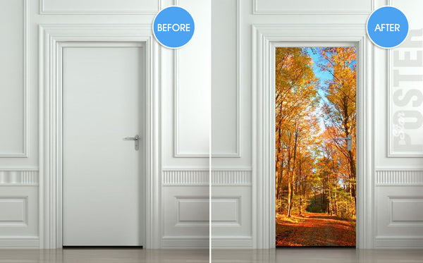 Door STICKER road landscape seasonal fall autumn mural decole film self-adhesive poster 30"x79"(77x200 cm) - Pulaton stickers and posters
 - 2