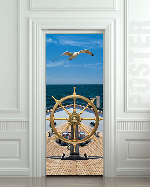 Door STICKER ship sea captain trevel ocean gull bird mural decole film self-adhesive poster 30"x79"(77x200 cm) - Pulaton stickers and posters
 - 1