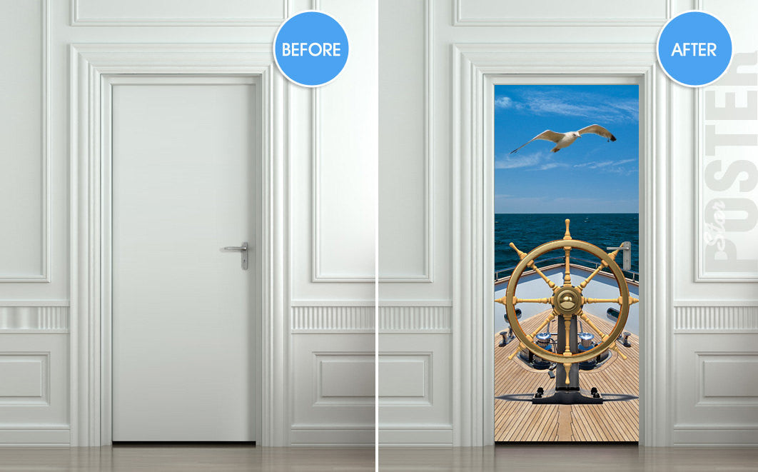 Door STICKER ship sea captain trevel ocean gull bird mural decole film self-adhesive poster 30"x79"(77x200 cm) - Pulaton stickers and posters
 - 2