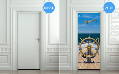 Door STICKER ship sea captain trevel ocean gull bird mural decole film self-adhesive poster 30"x79"(77x200 cm) - Pulaton stickers and posters
 - 2