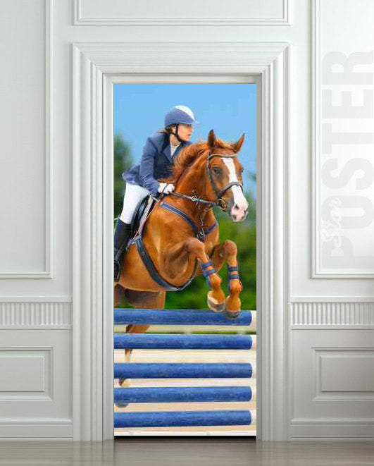 Door STICKER horse horseman rider jockey race sport mural decole film self-adhesive poster 30"x79"(77x200 cm) - Pulaton stickers and posters
