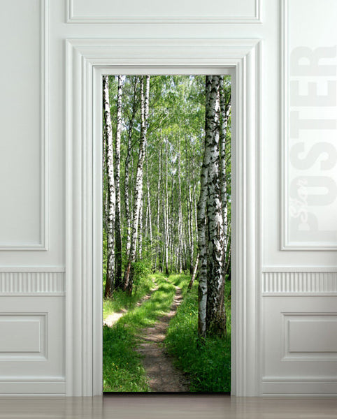 Door STICKER wood tree forest birch way mural decole film self-adhesive poster 30"x79"(77x200 cm) - Pulaton stickers and posters
 - 1