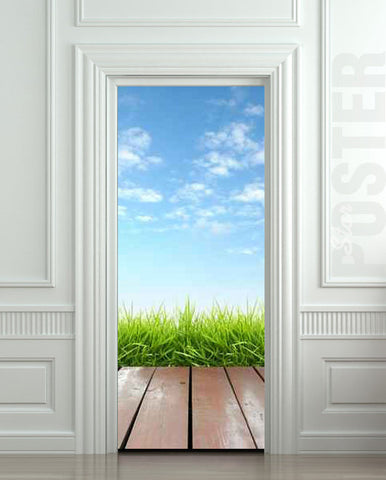 Door STICKER landscape cloud grass village exit natural mural decole film self-adhesive poster 30"x79"(77x200 cm) - Pulaton stickers and posters
 - 1