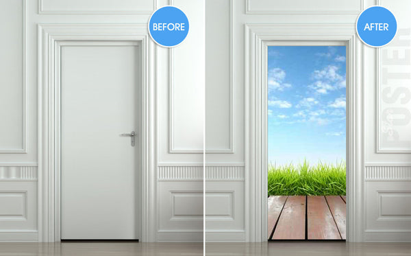Door STICKER landscape cloud grass village exit natural mural decole film self-adhesive poster 30"x79"(77x200 cm) - Pulaton stickers and posters
 - 2