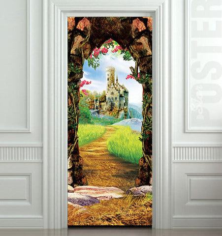 Door STICKER castle cave cavern grotto mural decole film self-adhesive poster 30"x79"(77x200 cm) - Pulaton stickers and posters
 - 1