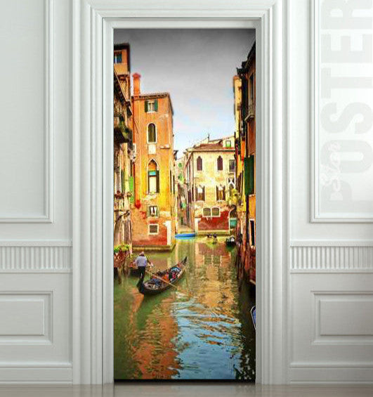 Venice canal with gondolas door cover