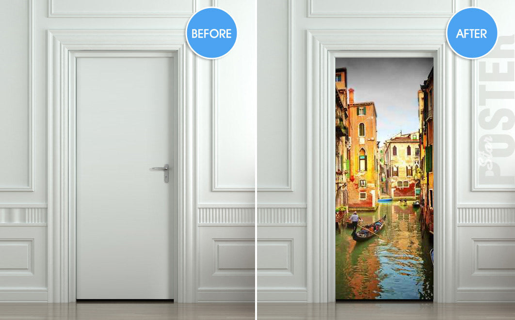 Door STICKER Venice river gondola city travel mural decole film self-adhesive poster 30"x79"(77x200 cm) - Pulaton stickers and posters
 - 2