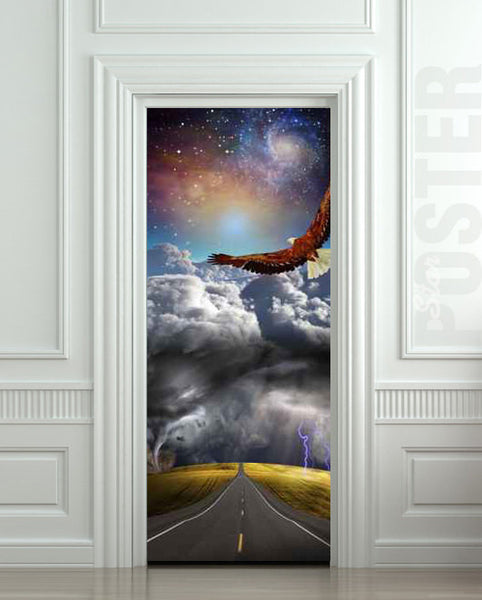 Door STICKER tempest storm eagle fantasy space road mural decole film self-adhesive poster 30"x79"(77x200 cm) - Pulaton stickers and posters
 - 1