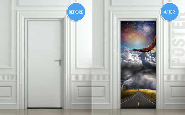Door STICKER tempest storm eagle fantasy space road mural decole film self-adhesive poster 30"x79"(77x200 cm) - Pulaton stickers and posters
 - 2