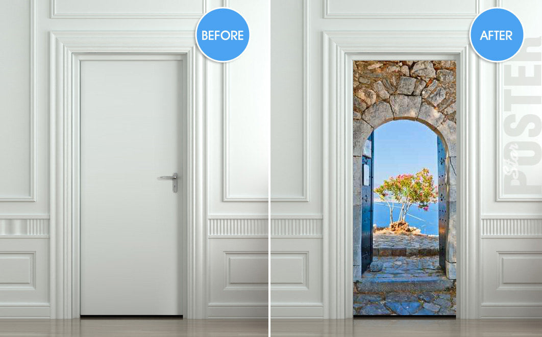 Door STICKER Greece health resort travel landscape mural decole film self-adhesive poster 30"x79"(77x200 cm) - Pulaton stickers and posters
 - 2