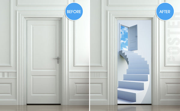 Door STICKER stairs flight sky heaven mural decole film self-adhesive poster 30"x79"(77x200 cm) - Pulaton stickers and posters
 - 2