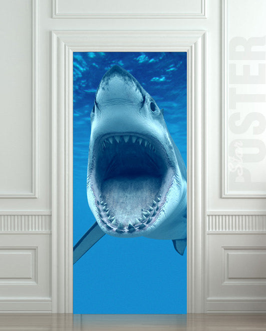 Underwater mural - Shark jaws door sticker cover